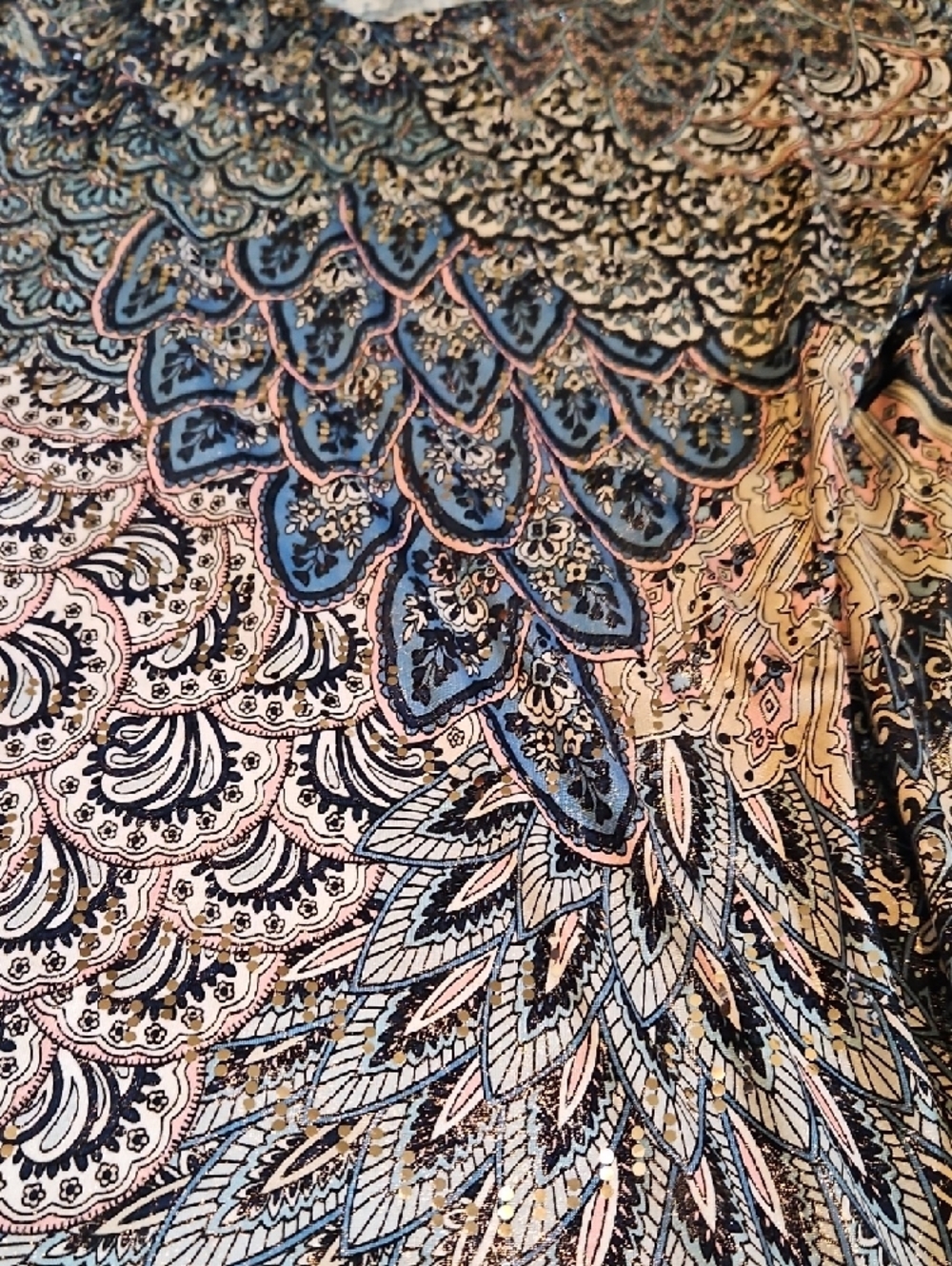 Women's Blue Paisley V-Neck Bell-Sleeve Tunic - Picture 4 of 4